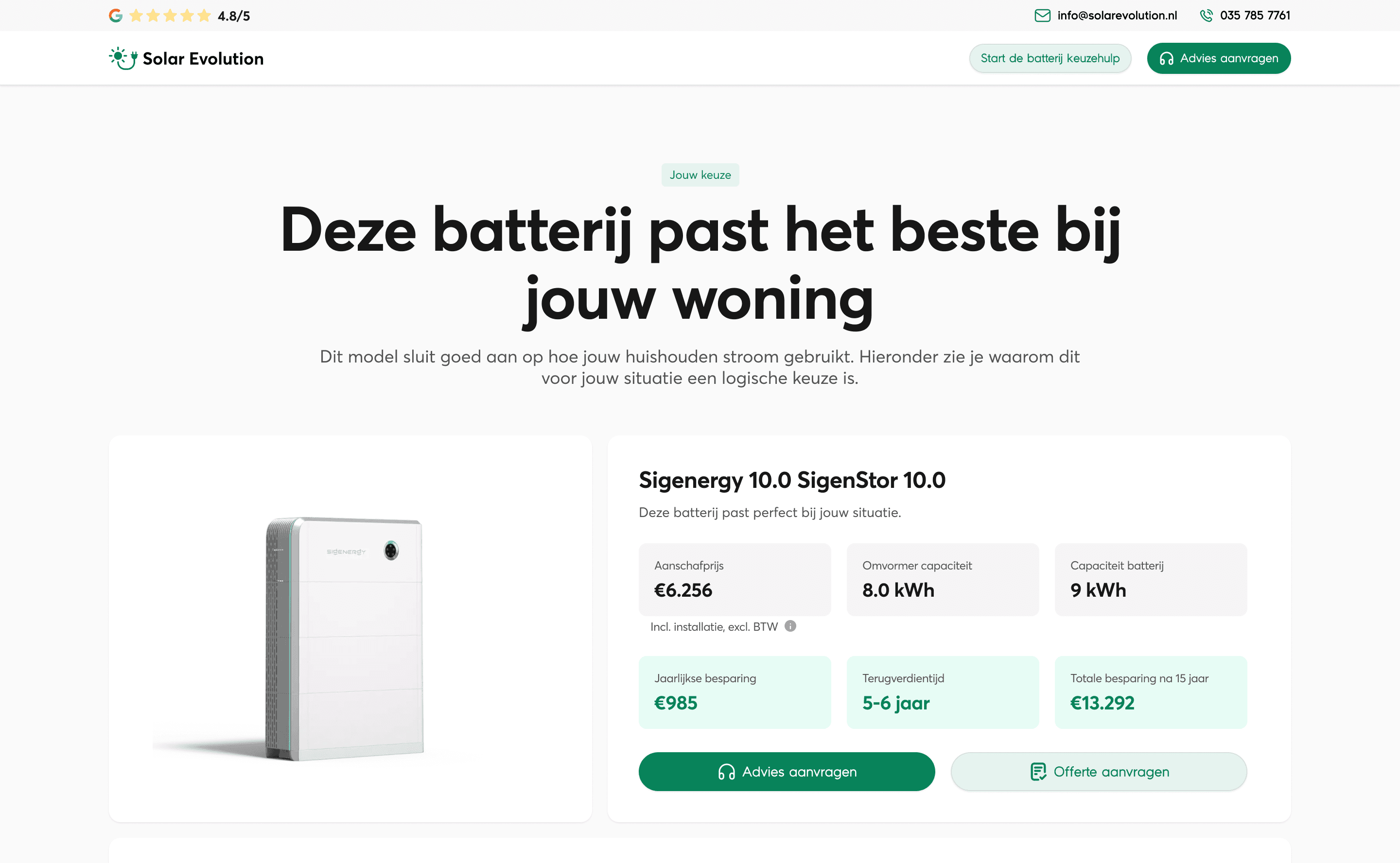 Voorbeeld van de batterijkeuzehulp